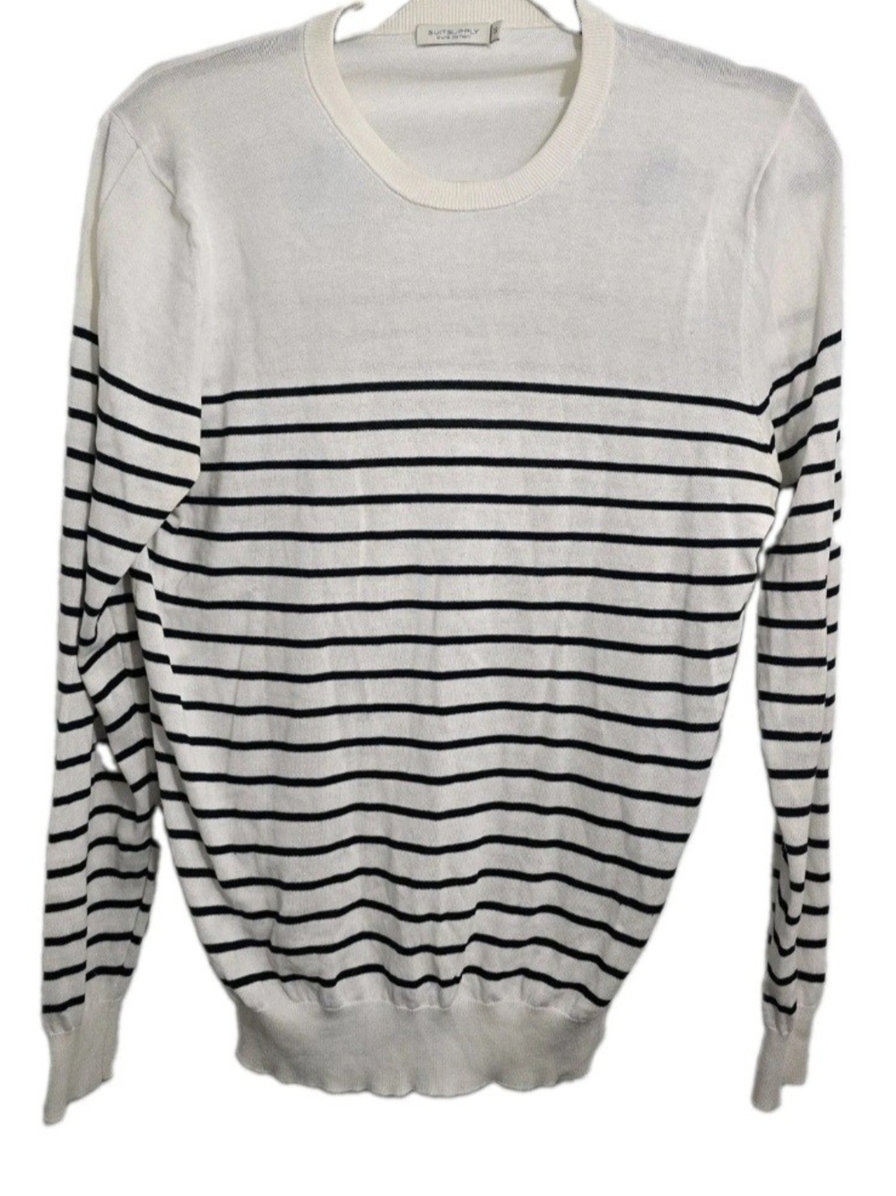 SuitSupply Mens Cotton‎ Black White Striped Crewneck Pullover Sweater Size Small